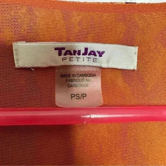 Tanjay Petite Blouse Mesh Ruffles 3/4 Length  Sleeves V-Neck Orange Size Small - Picture 6 of 16